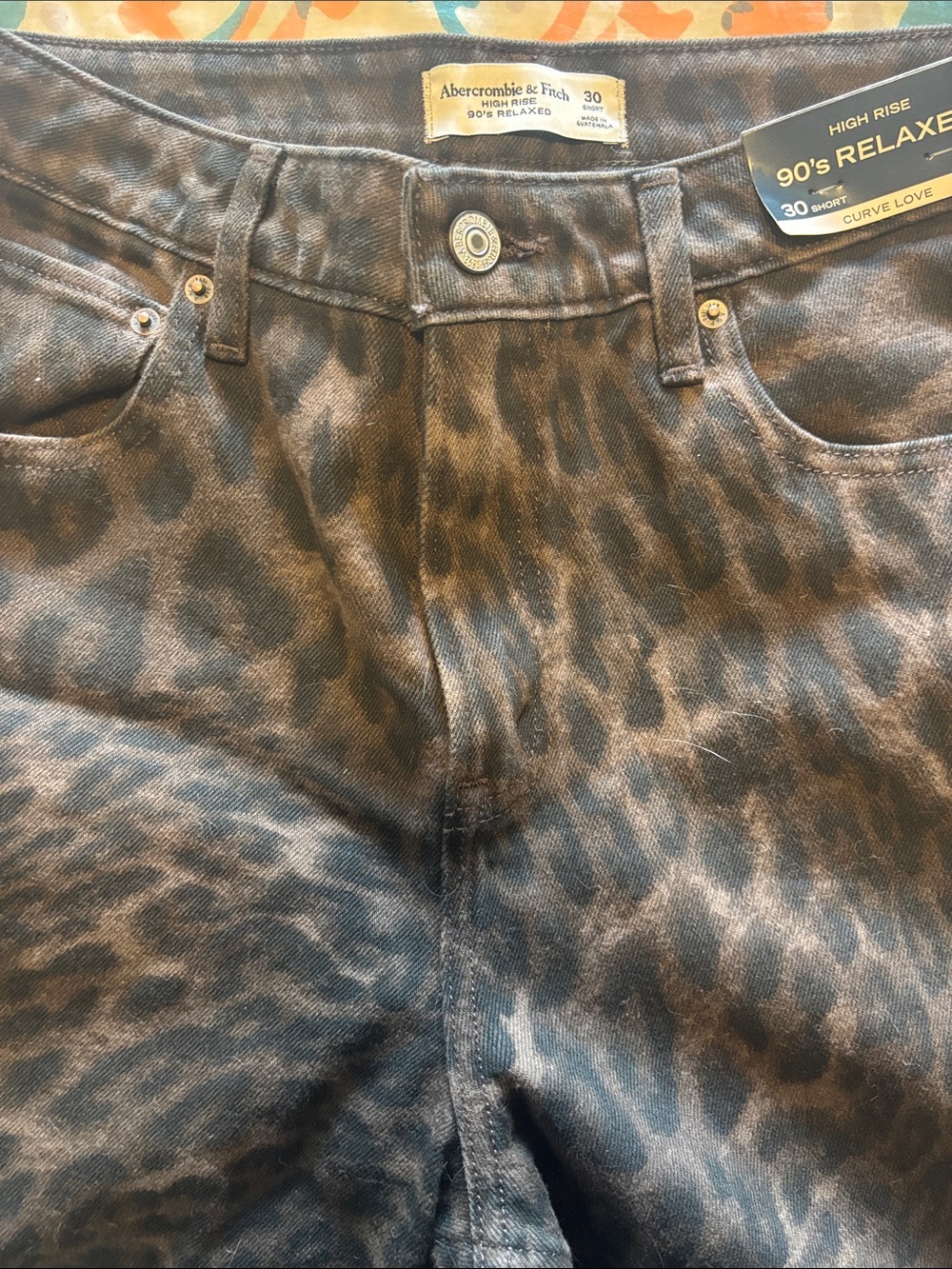 Abercrombie & Fitch Black Leopard Print Wide-Leg Jeans - Picture 4 of 4